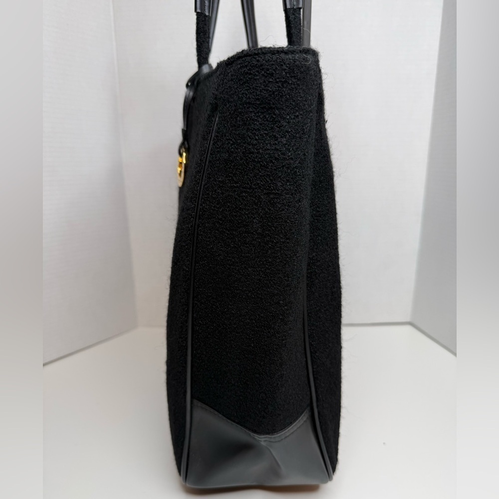 Givenchy Parfums Large Black Wool and Vegan Leather Tote Bag Preppy Luxury Boho - Picture 11 of 16